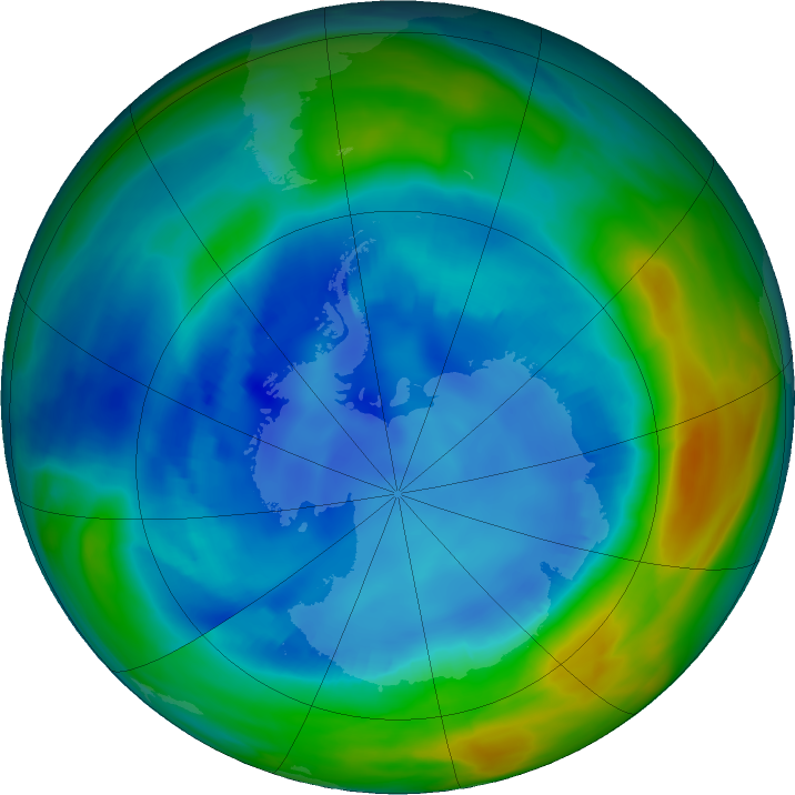 Antarctic ozone map for 16 August 2020